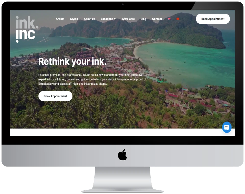 ink.inc tattoo studio website shown on a desktop monitor